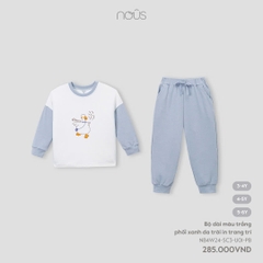 NOUS - Bộ dài màu trắng phối xanh da trời in trang trí - Nu Petit - 3Y - SS24.T9A