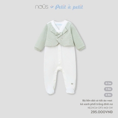 NOUS - Body dài có tất áo vest kẻ xanh phối trắng đính nơ - Nu Petit - 0M - SS24.T9A