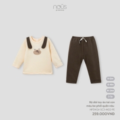 NOUS - Bộ dài tay áo tai cún màu be phối quần nâu - Nu Petit - SS24.T9A