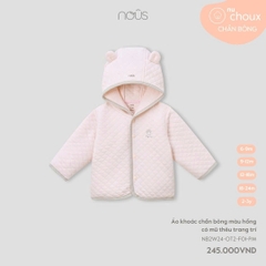 NOUS:-:Áo:khoác:chần:bông:màu:hồng:có:mũ:thêu:trang:trí:-:2-3Y:-:SS24.T10A