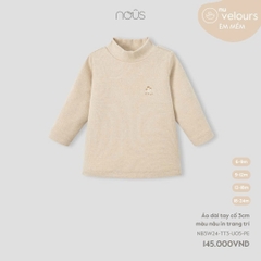 NOUS - Áo dài tay cổ 3cm màu nâu in trang trí - Nu Velours - 9M - SS24.T10A