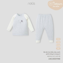 NOUS - Bộ dài chui đầu màu xanh phối trắng in trang trí - Nu Velours - 12M - SS24.T10A