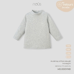 NOUS - Áo dài tay cổ 3cm màu ghi in trang trí - Nu Velours - 9M - SS24.T10A