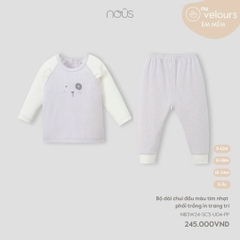 NOUS - Bộ dài chui đầu màu tím nhạt phối trắng in trang trí - Nu Velours - 9M - SS24.T10A