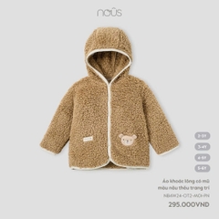NOUS S20 - Áo khoác lông có mũ màu nâu thêu trang trí - 3-4Y - SS24.T10A