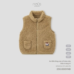 NOUS - Áo gile lông cao cổ màu nâu thêu trang trí 2Y - Nu Velours - 2Y - SS24.T10A
