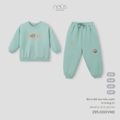 NOUS:-:Bộ:nỉ:dài:tay:màu:xanh:in:trang:trí:-:3-4Y:-:SS24.T10A