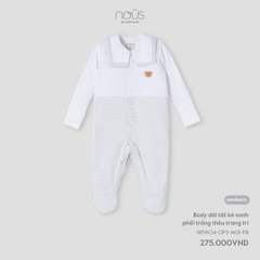 NOUS - Body dài có tất kẻ xanh phối trắng thêu trang trí NB - SS24.T11A