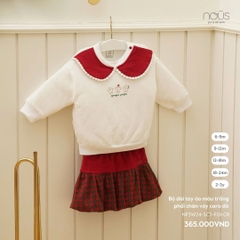 NOUS:-:Bộ:dài:tay:áo:màu:trắng:phối:chân:váy:caro:đỏ:-:9-12M:-:SS24.XMAS