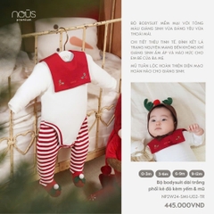 NOUS - Bộ body dài trắng phối kẻ đỏ kèm yếm & mũ - Nu Velours - 3M - SS24.XMAS