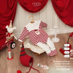 NOUS - Bộ body dài kẻ đỏ in trang trí kèm yếm - Nu Velours - 3M - SS24.XMAS