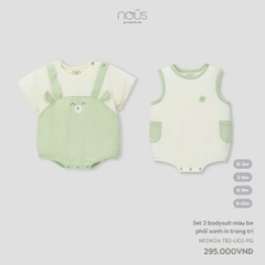NOUS - Set 2 body màu be phối xanh in trang trí