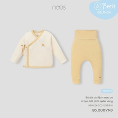 NOUS - Bộ cài lệch dài màu be in họa tiết phối quần vàng NB - Nu Petit - NB - SS24.11B