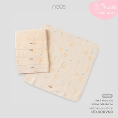 NOUS - Set 5 khăn sữa in hoạ tiết nền be - Nu Muslin - FS - SS24.11B