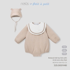 NOUS - Body dài tay kèm yếm & mũ caro nâu nhạt - Nu Choux - 3M - SS24.T12A