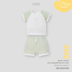 NOUS - Bộ cộc cài lệch màu trắng phối kẻ caro xanh - Nu Doux - SS25.T2A