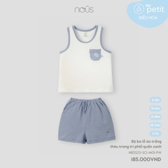 NOUS - Bộ ba lỗ áo trắng thêu trang trí phối quần xanh - Nu Petit - SS25.T2A