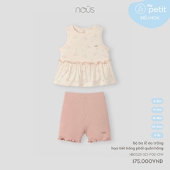 NOUS - Bộ ba lỗ áo trắng họa tiết hồng phối quần hồng - Nu Petit - SS25.T2A