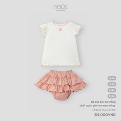 NOUS - Bộ cộc tay áo trắng phối quần giả váy màu hồng - Nu Doux - SS25.T2A