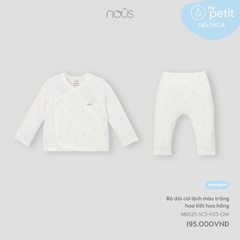 NOUS - Bộ dài cài lệch màu trắng họa tiết hoa hồng - Nu Petit - SS25.T3A