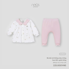 NOUS - Bộ dài cài thẳng màu trắng họa tiết, quần hồng - SS25.T3A