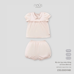 NOUS - Bộ cộc tay màu hồng cổ tròn đính nơ - SS25.T3A