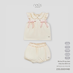 NOUS - Bộ ba lỗ tay bèo màu be đính nơ 6M - Nu Petit - SS25.T3A