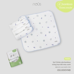 NOUS - Set 5 khăn sữa bamboo trắng họa tiết màu xanh - Nu Bamboo - SS25.T3A