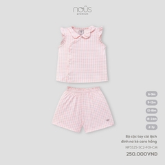 NOUS - Bộ cộc tay cài lệch đính nơ kẻ caro hồng - Nu Petit - SS25.T3A
