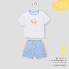 NOUS - Bộ cộc cài vai trắng phối xanh da trời - Nu Doux - SS25.T3A