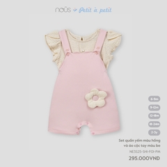 NOUS - Set quần yếm màu hồng và áo cộc tay màu be - 9-12M - SS25.T3B