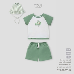 NOUS - Bộ cộc cài vai màu trắng phối xanh lá kèm mũ 9M - SS25.T3B