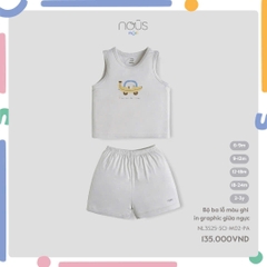 NOUS MINI - Bộ ba lỗ màu ghi in graphic giữa ngực - SS25.T3C