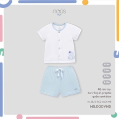 NOUS MINI - Bộ cộc tay áo trắng in graphic quần xanh blue - SS25.T3C