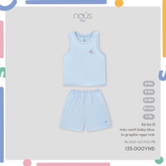 NOUS MINI - Bộ ba lỗ màu xanh baby blue in graphic ngực trái - SS25.T3C