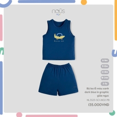 NOUS MINI - Bộ ba lỗ màu xanh dark blue in graphic giữa ngực - SS25.T3C