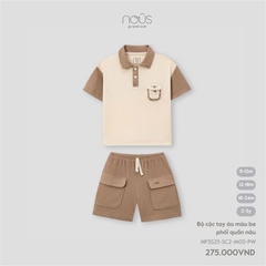 NOUS - Bộ cộc tay áo màu be phối quần nâu - SS25.T4A