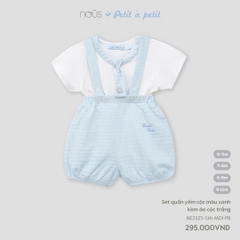 NOUS:-:Set:quần:yếm:cộc:màu:xanh:kèm:áo:cộc:trắng:-:3-6M:-:SS25.T5A