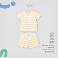 NOUS:MINI:-:Bộ:cộc:tay:cài:thẳng:kẻ:trắng:cam:-:3-6M:-:SS25.T5C