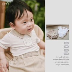 NOUS:NP25:-:Set:Body:cộc:màu:trắng:phối:nâu:-:9-12M:-:SS25.T6B