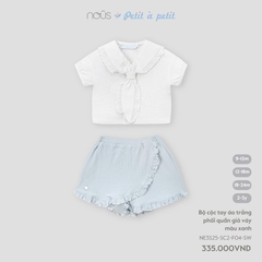 NOUS Z25 - Bộ cộc tay áo trắng phối quần giả váy màu xanh - 9-12M - SS25.T10E