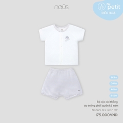 NOUS S10 - Bộ cộc cài thẳng áo trắng phối quần kẻ xám - 0-3M - SS25.T7A