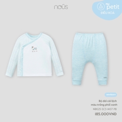 NOUS - Bộ dài cài lệch màu trắng phối xanh  - SS25.T7A