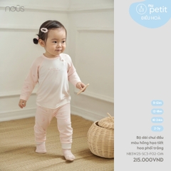 NOUS - Bộ dài chui đầu màu hồng họa tiết hoa phối trắng - SS25.T7A