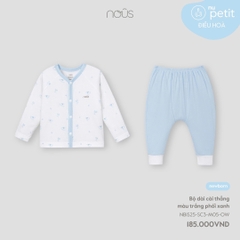 NOUS - Bộ dài cài thẳng màu trắng phối xanh  - SS25.T7A