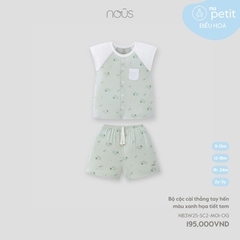 NOUS - Bộ cộc cài thẳng tay hến màu xanh họa tiết tem - 12-18M - SS25.T8A