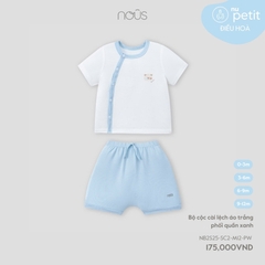 NOUS S10 - Bộ cộc cài lệch áo trắng phối quần xanh - 9-12M - SS25.T8A