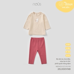 NOUS S10 - Bộ dài áo chui đầu màu be in thỏ phối quần hồng đậm - 12-18M - SS25.T8A