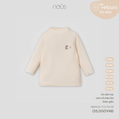 NOUS - Áo dài tay cao cổ màu be thêu gấu - SS25.T8A