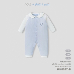 NOUS - Body dài xanh phối trắng thêu họa tiết - 6-9M - SS25.T8A